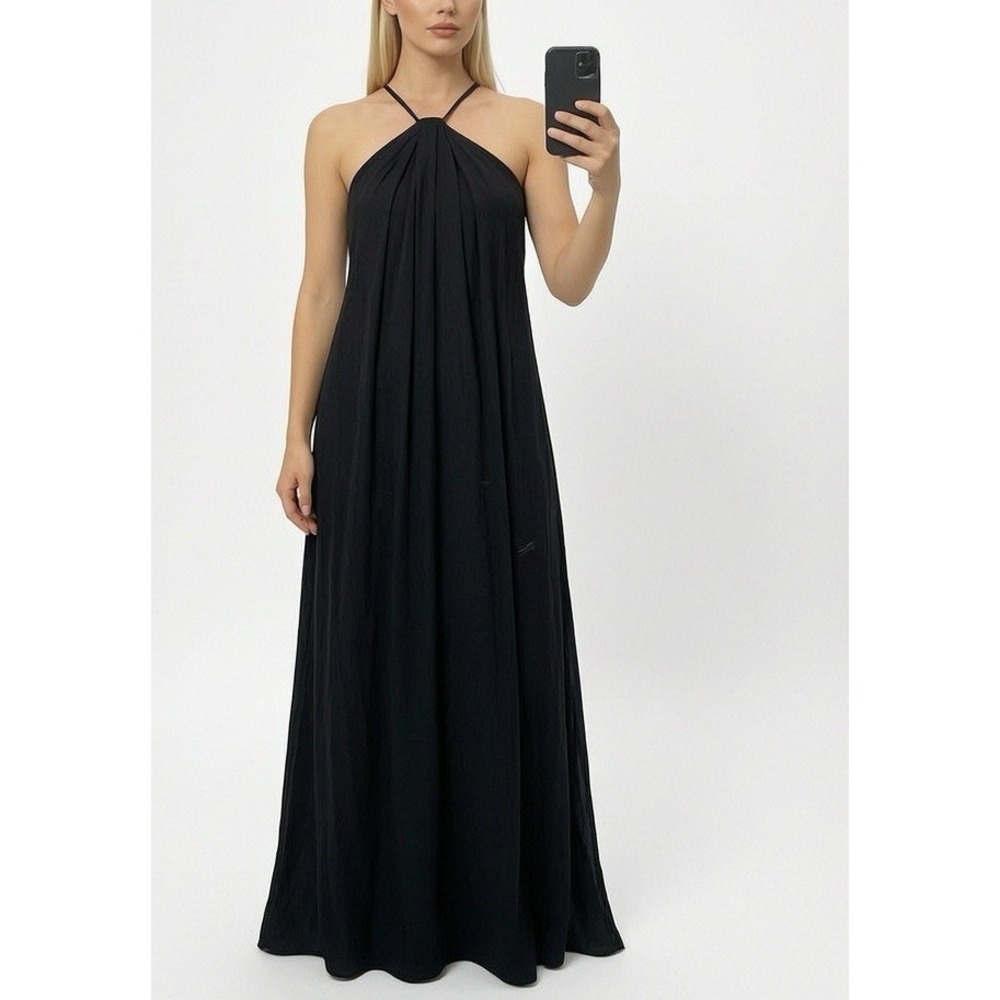 Reformation Black Halter Knot Crepe Gown Maxi Dress Size 8 Evening Party Elegant